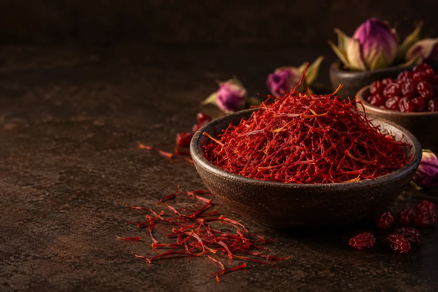 Illustrative assortment of spices in ceramic bowls